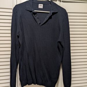 Zara Men's Slim Fit Long Sleeve Polo